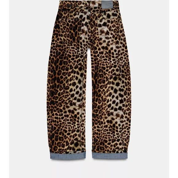 Zara Leopard Print Wide Leg Jeans - Picture 2 of 6
